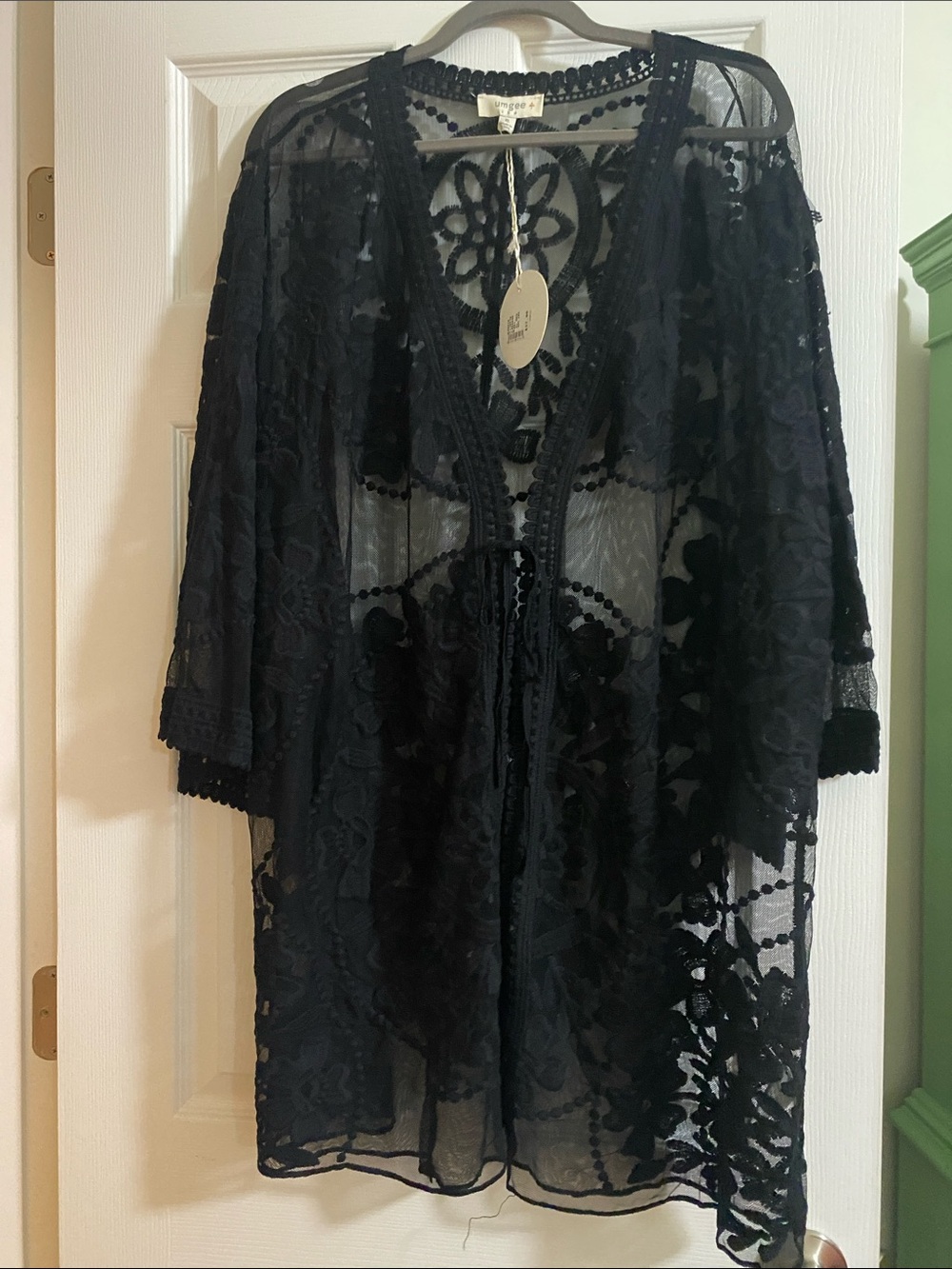 Umgee Sheer Black Lace Kimono Cover-Up